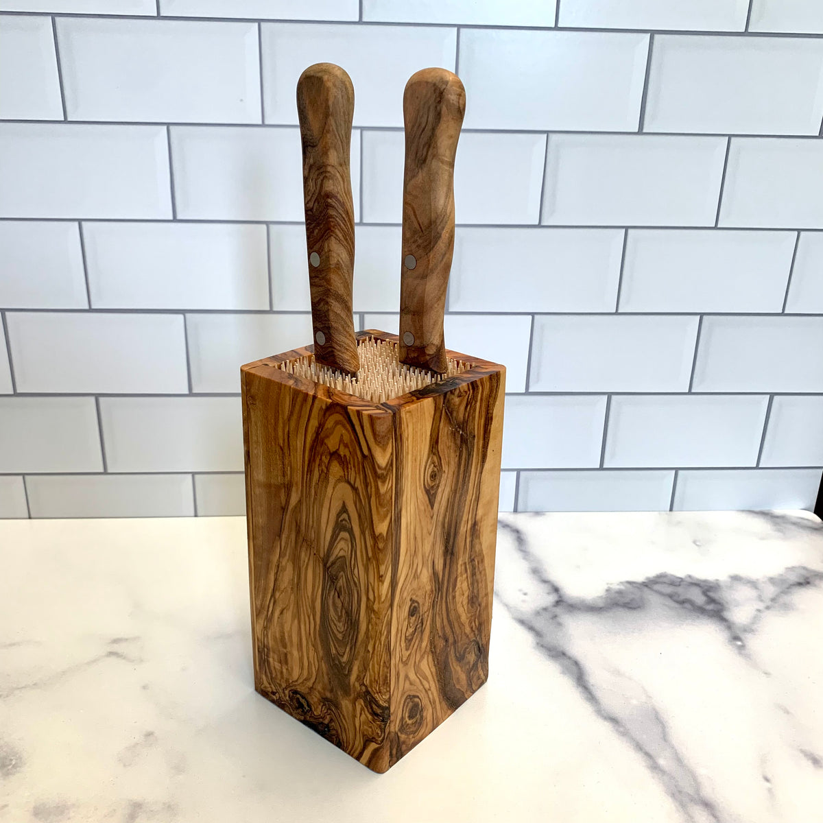 Slotless Olive Wood Knife Block - Forest Decor