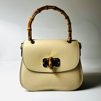 Made in Italy LEATHER HANDBAG WITH BAMBOO HANDLES