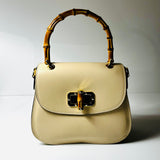 Made in Italy LEATHER HANDBAG WITH BAMBOO HANDLES