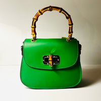 Made in Italy LEATHER HANDBAG WITH BAMBOO HANDLES