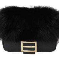 Made in Italy LEATHER & FUR BLACK HANDBAG