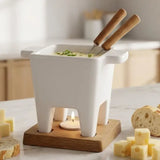 Bamboo Switch CERAMIC FONDUE POT WITH BAMBOO BASE