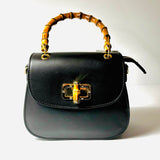 Made in Italy LEATHER HANDBAG WITH BAMBOO HANDLES
