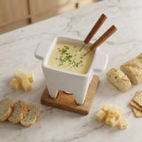 Bamboo Switch CERAMIC FONDUE POT WITH BAMBOO BASE