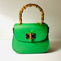Made in Italy LEATHER HANDBAG WITH BAMBOO HANDLES