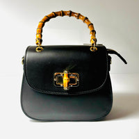 Made in Italy LEATHER HANDBAG WITH BAMBOO HANDLES