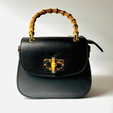 Made in Italy LEATHER HANDBAG WITH BAMBOO HANDLES