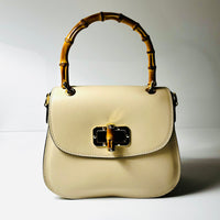 Made in Italy LEATHER HANDBAG WITH BAMBOO HANDLES