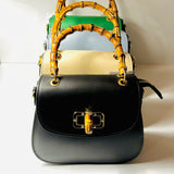 Made in Italy LEATHER HANDBAG WITH BAMBOO HANDLES