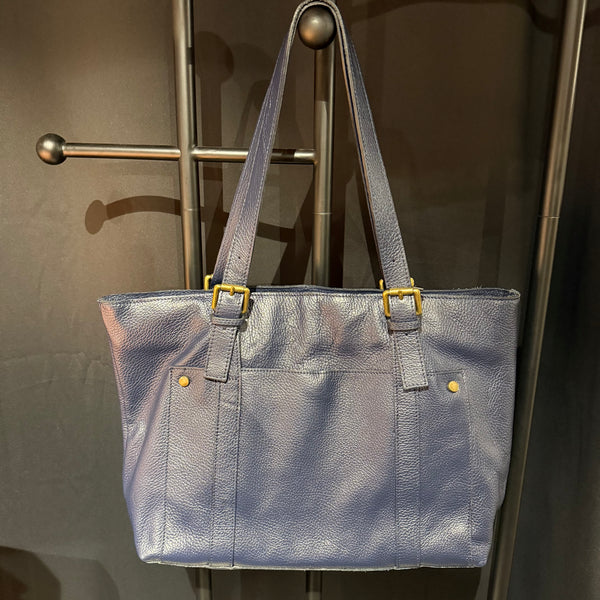 Made in Italy "ELOISE" NAVY STRUCTURED LEATHER TOTE