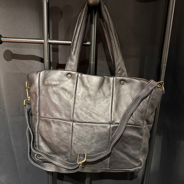 Made in Italy " JOAN" BLACK PIECED LEATHER TOTE