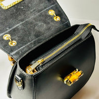 Made in Italy LEATHER HANDBAG WITH BAMBOO HANDLES