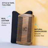 Zeus SANDALWOOD BEARD & MUSTACHE COMB WITH LEATHER SHEATH