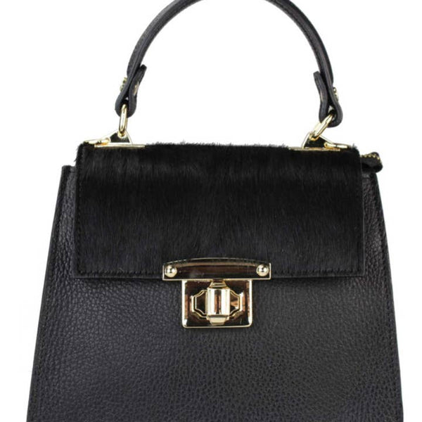 Made in Italy BLACK LEATHER & CALF HAIR HANDBAG