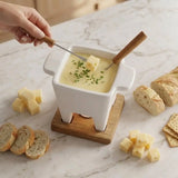Bamboo Switch CERAMIC FONDUE POT WITH BAMBOO BASE